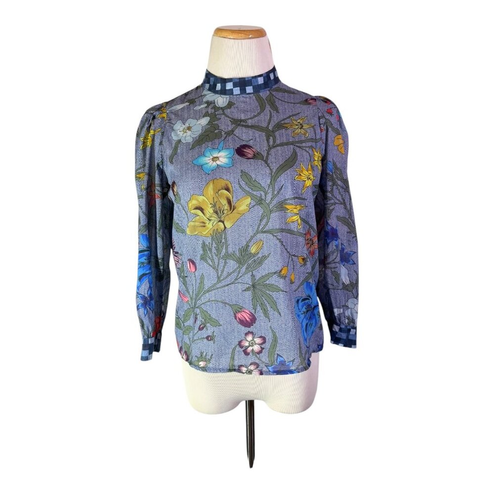 Warm NY Size 0 (XS) Mixed Prints 3/4 Sleeve Blouse Floral Plaid Cotton